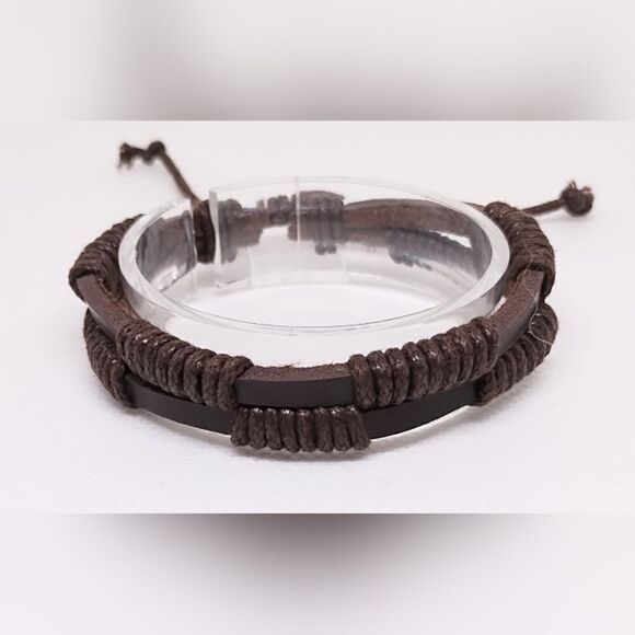 Men's bracelet leather layered brown new e32 - Picture 1 of 1